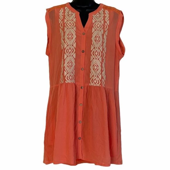 Miss Me Orange Tribal Embroidered Button Down Mini Shirt Dress Sz L - Picture 4 of 12